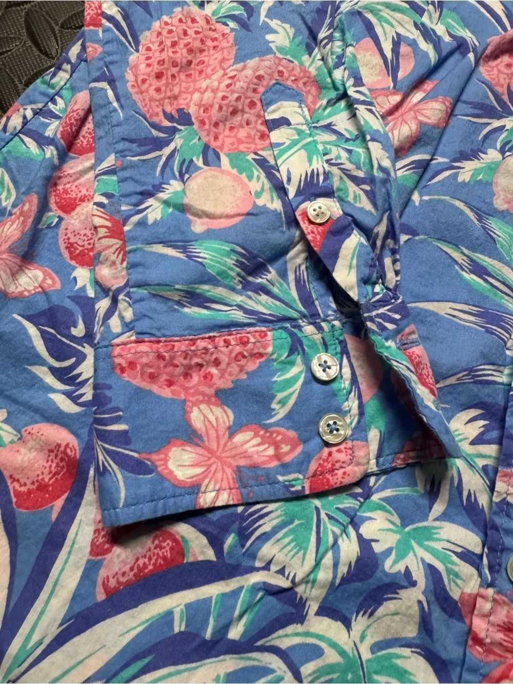 Talbots Women’s Large Tropical Floral Button Down Shirt Blue Pink Long Sleeve - Picture 7 of 10